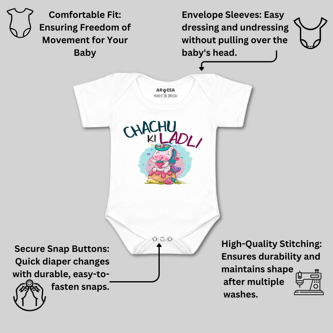 Arvesa Chachu Ki Ladli Design-1173 White 0-3 Months Jumpsuit for Baby Boy & Girl dress .