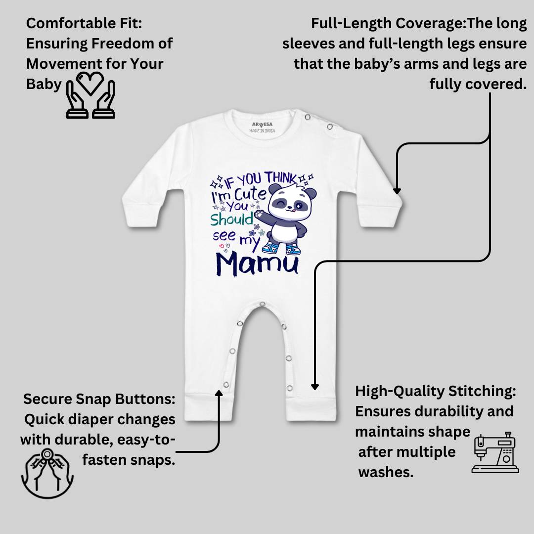 Arvesa I Am Cute You Should See My Mamu Design-1174 White 0-3 Months Jumpsuit Baby Boy & Girl dress .