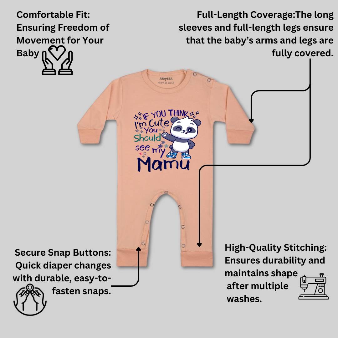 Arvesa I Am Cute You Should See My Mamu Design-1174 White 0-3 Months Jumpsuit Baby Boy & Girl dress .