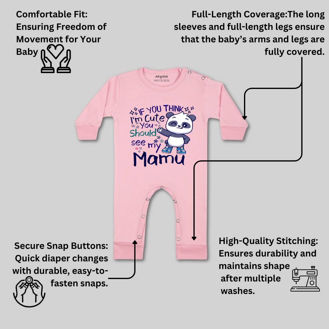 Arvesa I Am Cute You Should See My Mamu Design-1174 White 0-3 Months Jumpsuit Baby Boy & Girl dress .