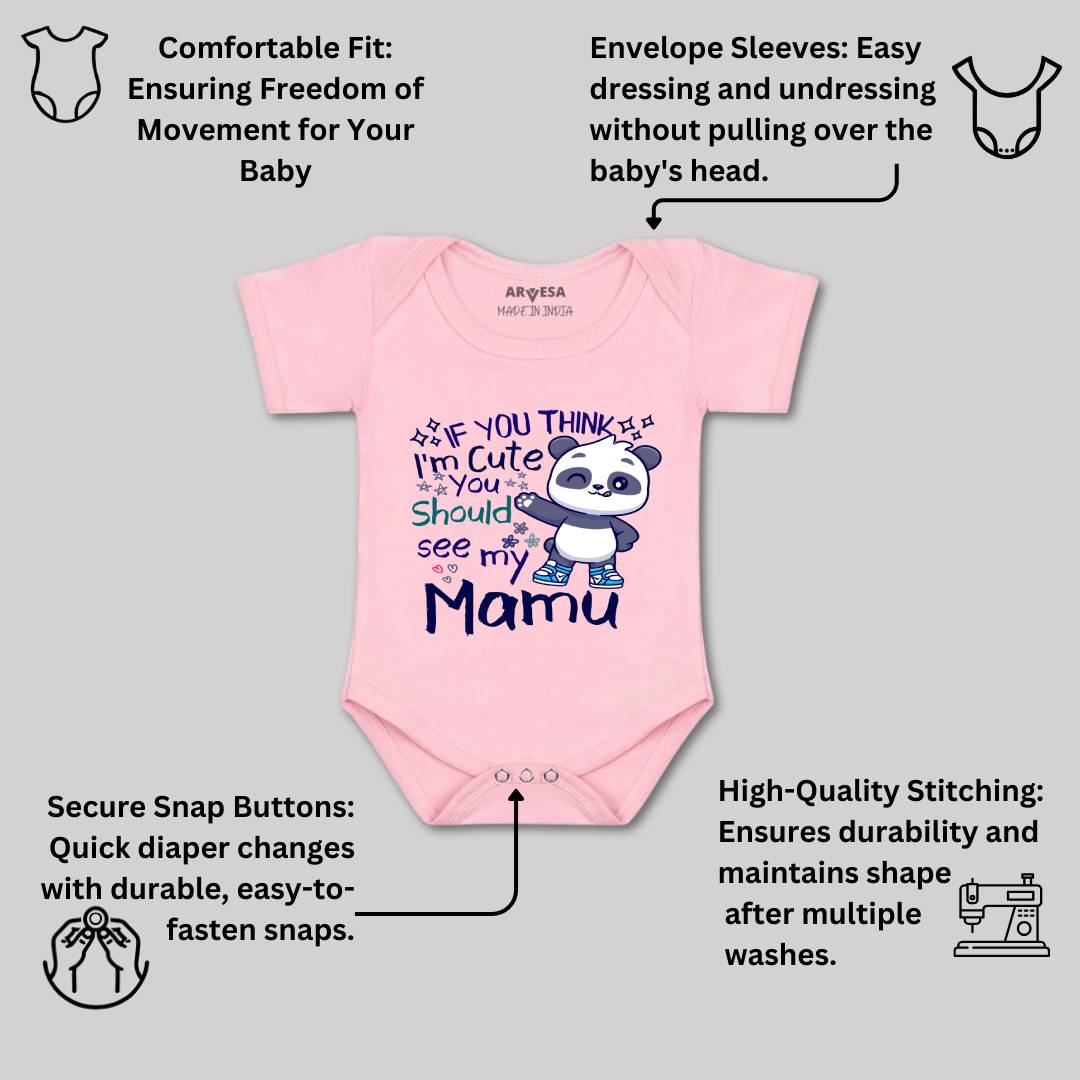 Arvesa I Am Cute You Should See My Mamu Design-1174 White 0-3 Months Jumpsuit Baby Boy & Girl dress .