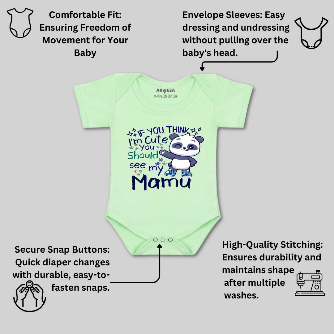 Arvesa I Am Cute You Should See My Mamu Design-1174 White 0-3 Months Jumpsuit Baby Boy & Girl dress .