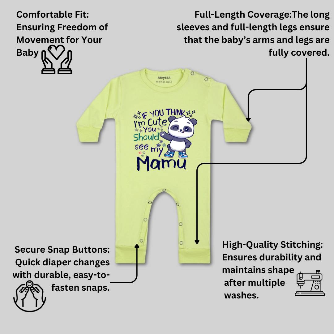 Arvesa I Am Cute You Should See My Mamu Design-1174 White 0-3 Months Jumpsuit Baby Boy & Girl dress .