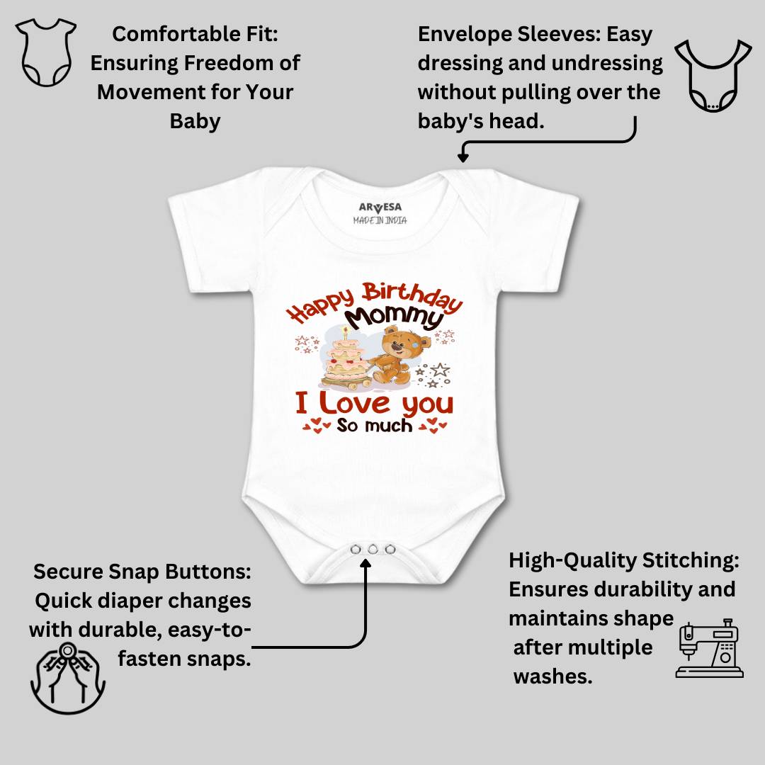 Arvesa Happy Birthday Mummy. I Love You So Much. Design-1304 White 0-3 Jumpsuit Baby Boy & Girl dress .