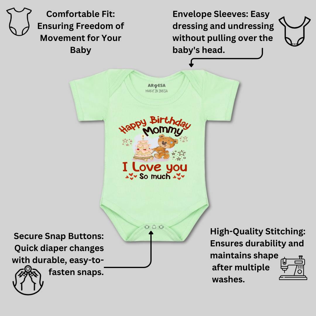 Arvesa Happy Birthday Mummy. I Love You So Much. Design-1304 White 0-3 Jumpsuit Baby Boy & Girl dress .