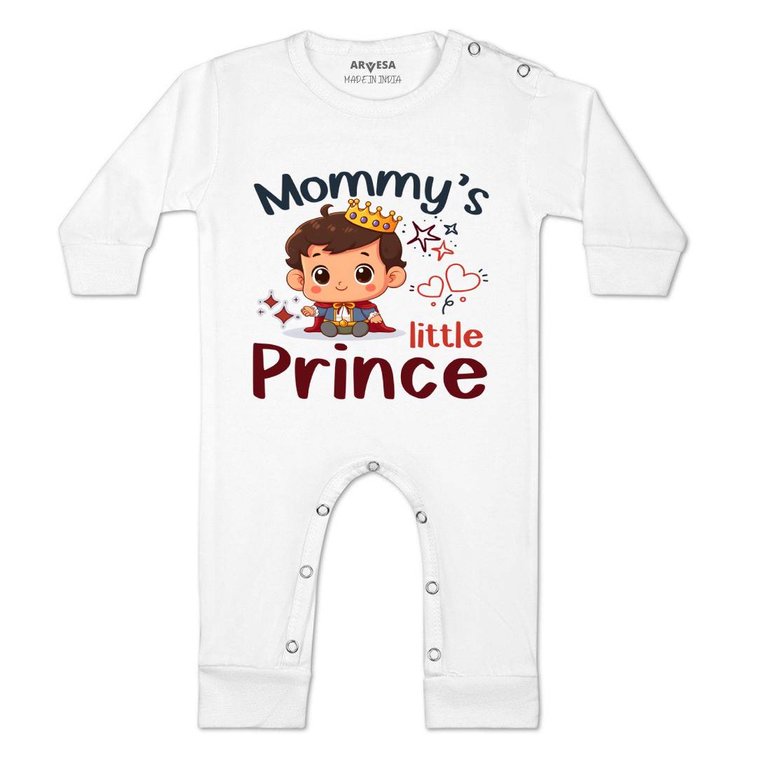Arvesa Mommy Little Prince Design-1464 White 0-3 Months Jumpsuit for Baby Boy & Girl dress .