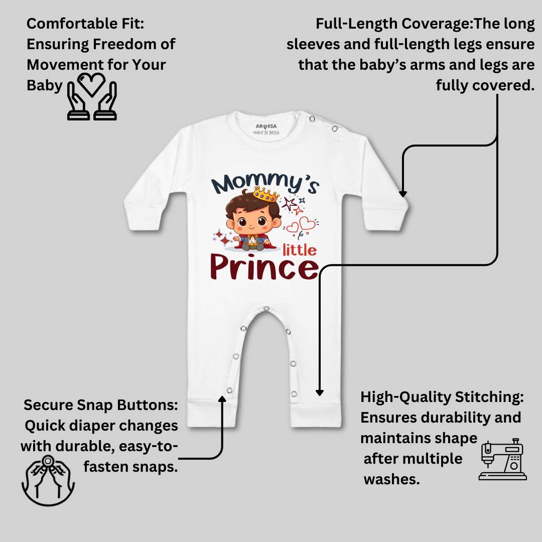 Arvesa Mommy Little Prince Design-1464 White 0-3 Months Jumpsuit for Baby Boy & Girl dress .