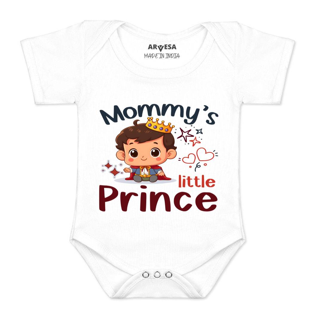 Arvesa Mommy Little Prince Design-1464 White 0-3 Months Jumpsuit for Baby Boy & Girl dress .