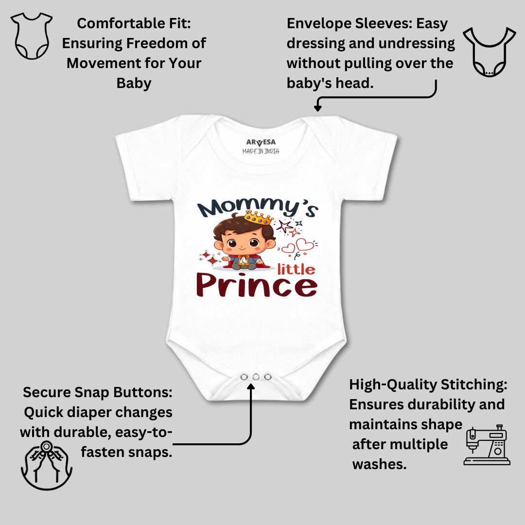 Arvesa Mommy Little Prince Design-1464 White 0-3 Months Jumpsuit for Baby Boy & Girl dress .