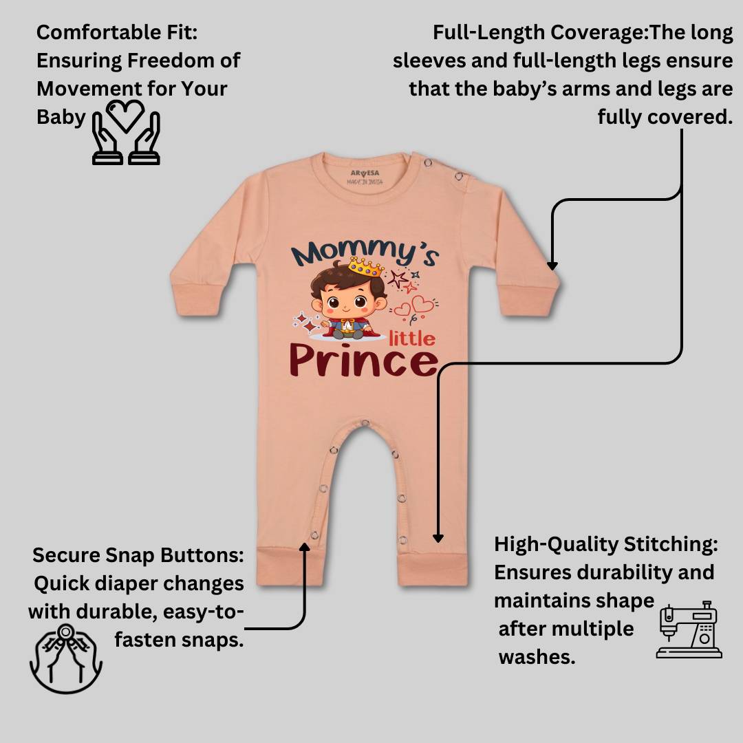 Arvesa Mommy Little Prince Design-1464 White 0-3 Months Jumpsuit for Baby Boy & Girl dress .