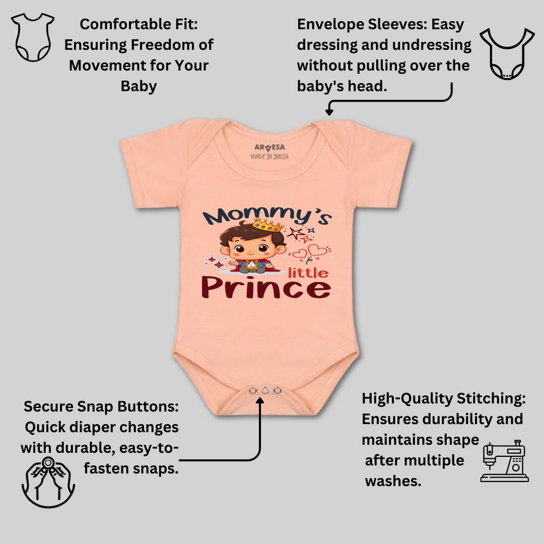 Arvesa Mommy Little Prince Design-1464 White 0-3 Months Jumpsuit for Baby Boy & Girl dress .