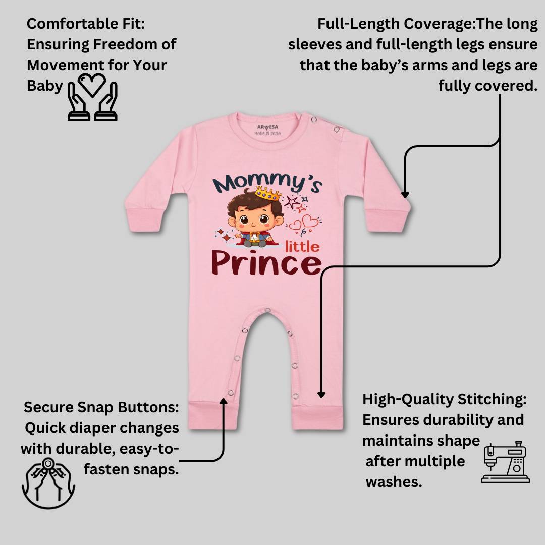 Arvesa Mommy Little Prince Design-1464 White 0-3 Months Jumpsuit for Baby Boy & Girl dress .