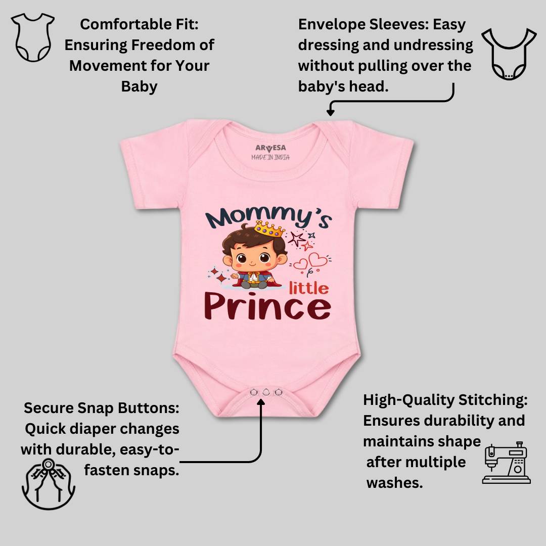 Arvesa Mommy Little Prince Design-1464 White 0-3 Months Jumpsuit for Baby Boy & Girl dress .