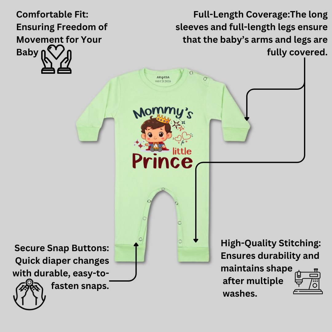 Arvesa Mommy Little Prince Design-1464 White 0-3 Months Jumpsuit for Baby Boy & Girl dress .