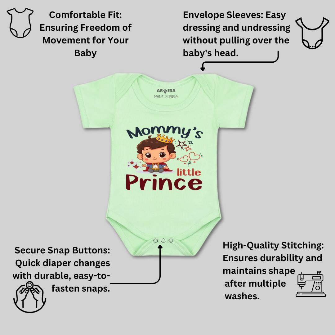 Arvesa Mommy Little Prince Design-1464 White 0-3 Months Jumpsuit for Baby Boy & Girl dress .