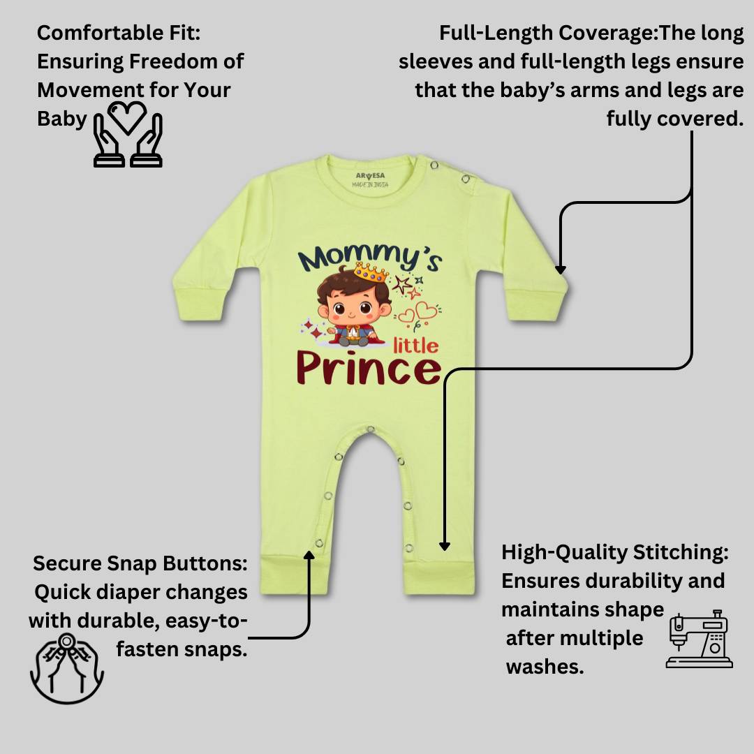 Arvesa Mommy Little Prince Design-1464 White 0-3 Months Jumpsuit for Baby Boy & Girl dress .