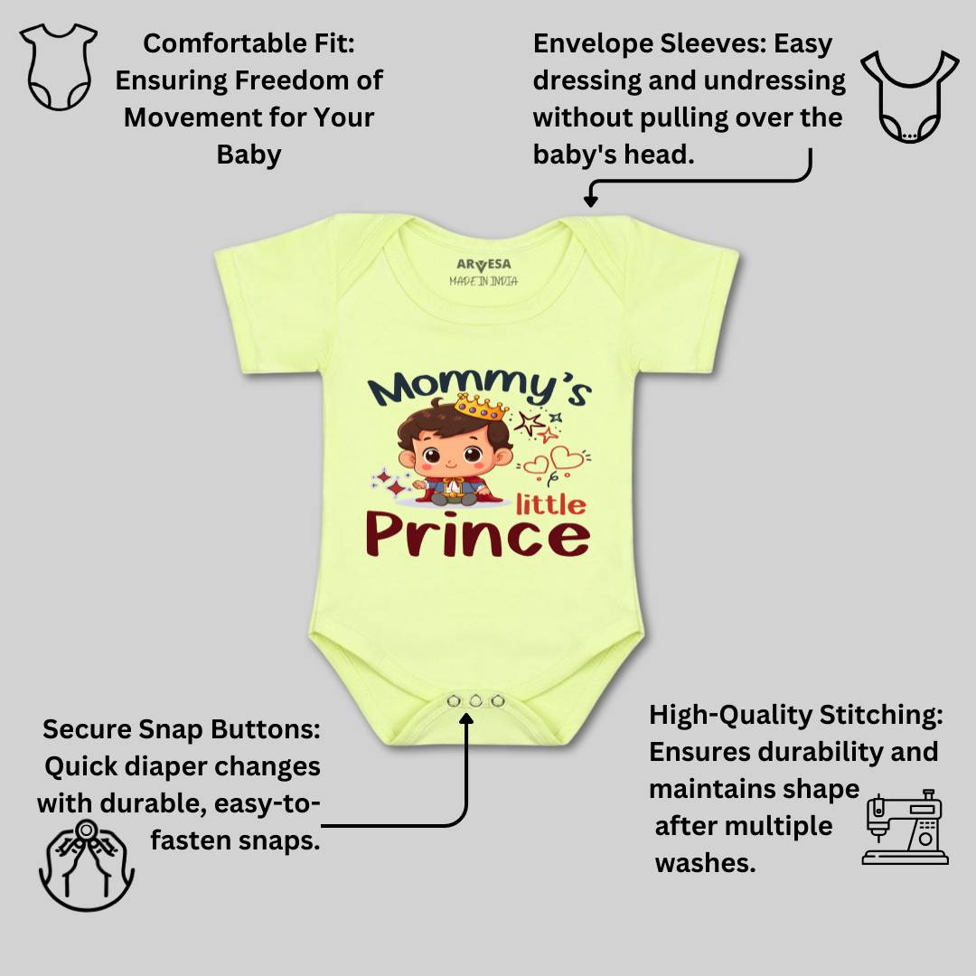 Arvesa Mommy Little Prince Design-1464 White 0-3 Months Jumpsuit for Baby Boy & Girl dress .