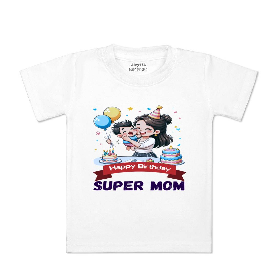 Arvesa Happy Birthday Super Mom Design-1684 White 0-3 Months Jumpsuit for Baby Boy & Girl dress .