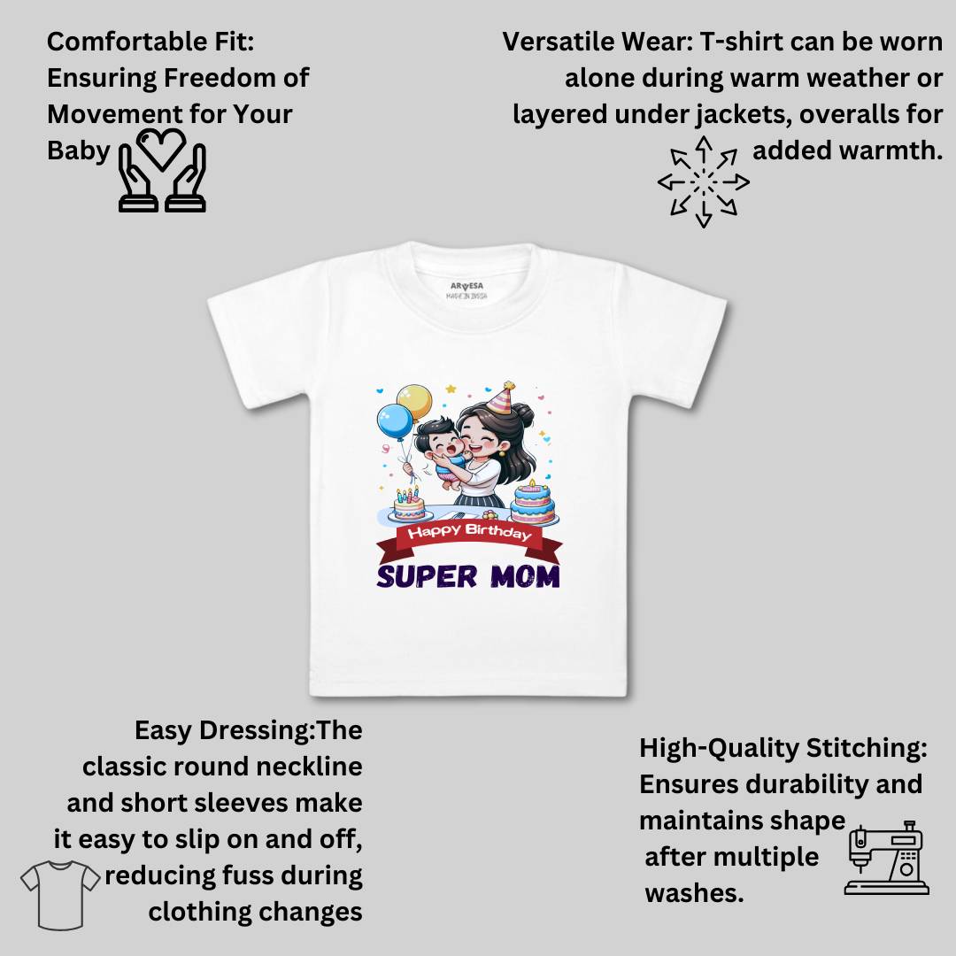 Arvesa Happy Birthday Super Mom Design-1684 White 0-3 Months Jumpsuit for Baby Boy & Girl dress .