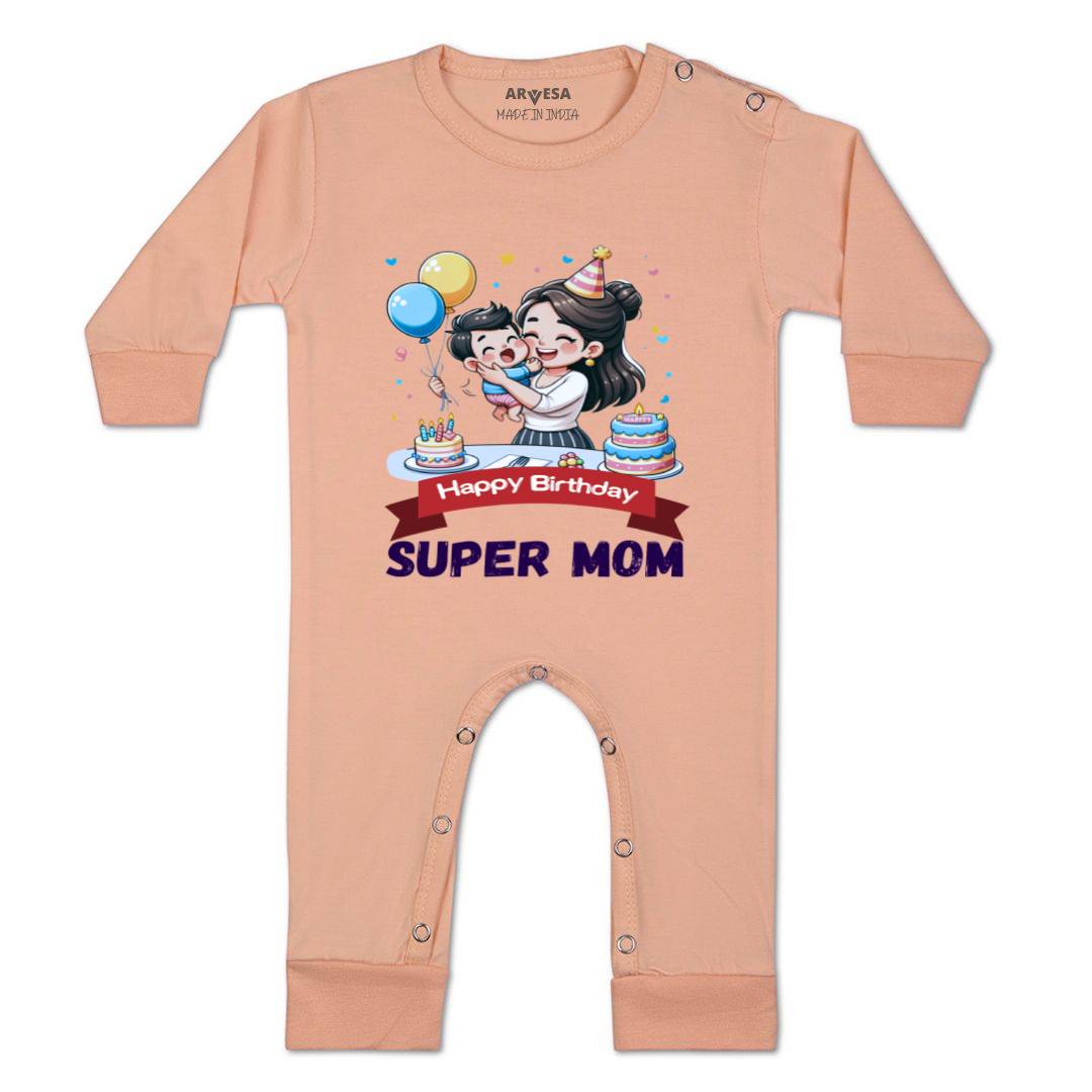 Arvesa Happy Birthday Super Mom Design-1684 White 0-3 Months Jumpsuit for Baby Boy & Girl dress .