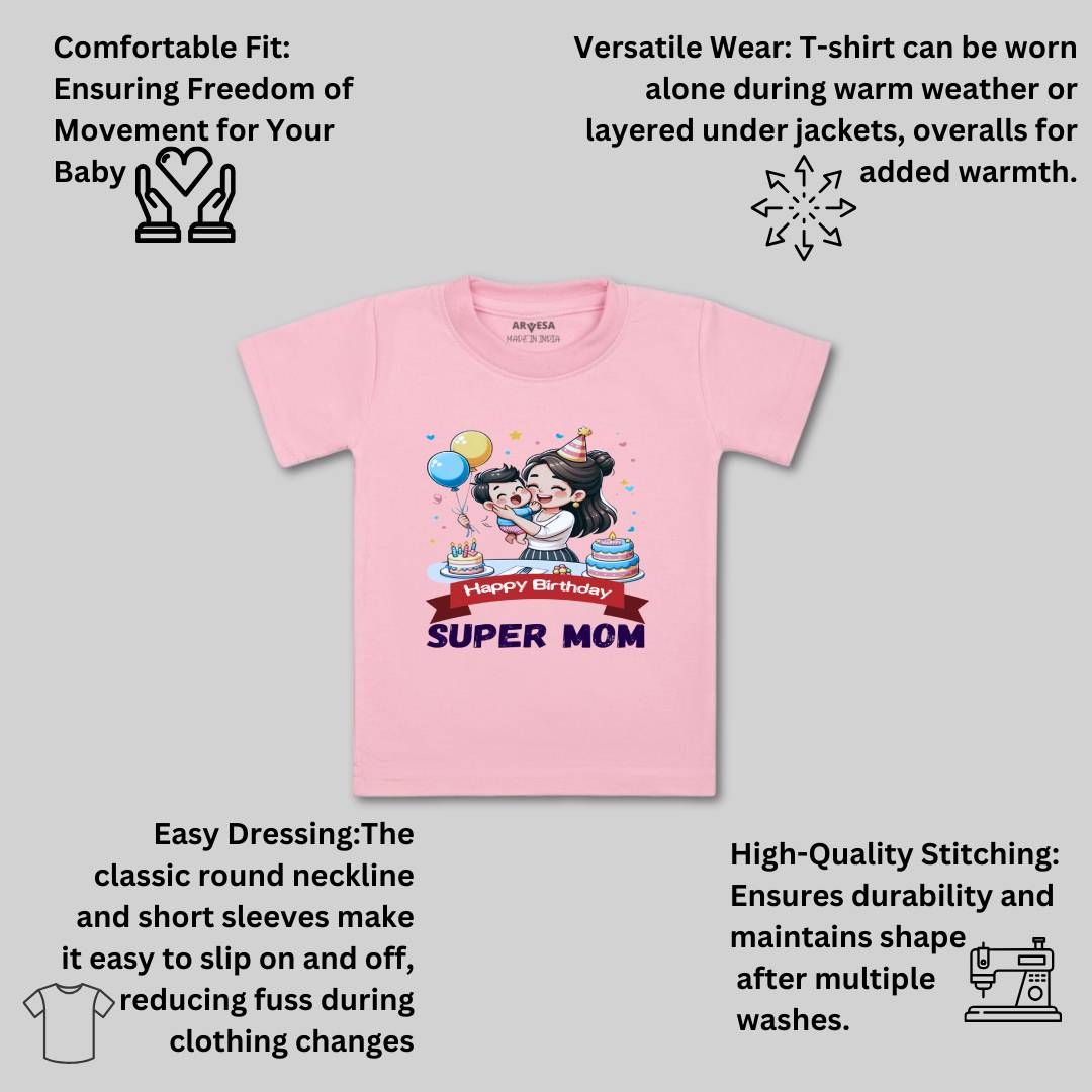 Arvesa Happy Birthday Super Mom Design-1684 White 0-3 Months Jumpsuit for Baby Boy & Girl dress .