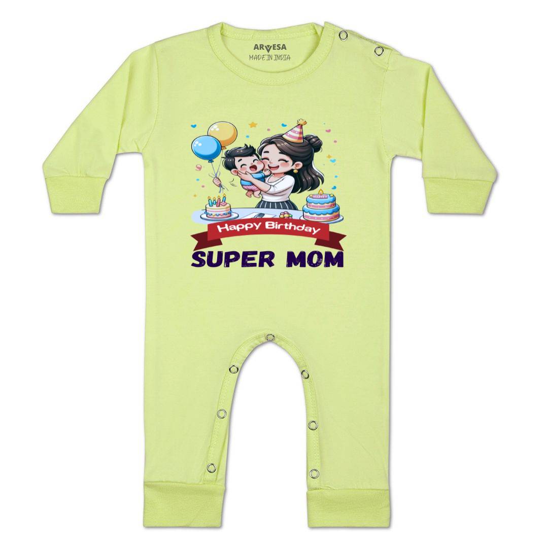 Arvesa Happy Birthday Super Mom Design-1684 White 0-3 Months Jumpsuit for Baby Boy & Girl dress .