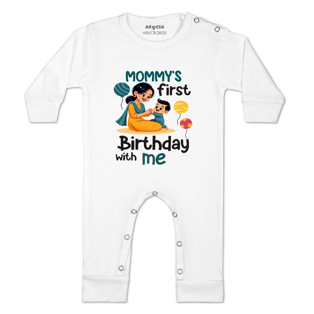 Arvesa Mommy First Birthday With Me Design-1685 White 0-3 Months Jumpsuit for Baby Boy & Girl dress .