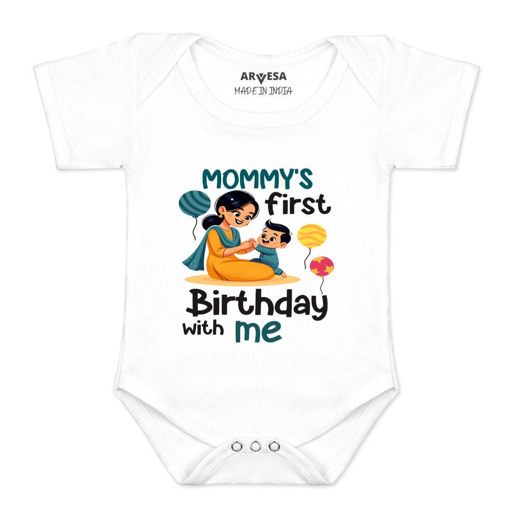 Arvesa Mommy First Birthday With Me Design-1685 White 0-3 Months Jumpsuit for Baby Boy & Girl dress .