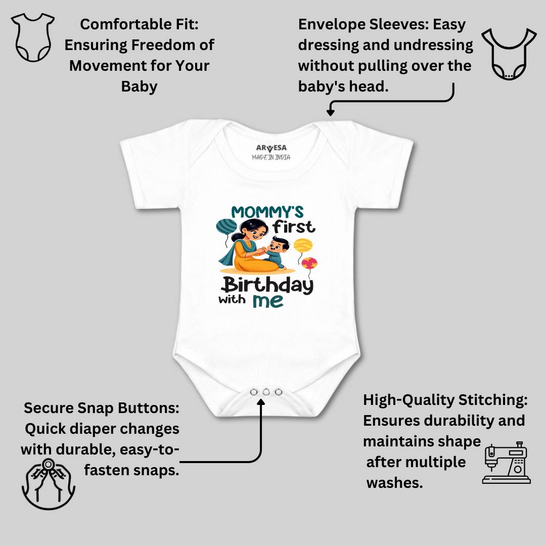 Arvesa Mommy First Birthday With Me Design-1685 White 0-3 Months Jumpsuit for Baby Boy & Girl dress .