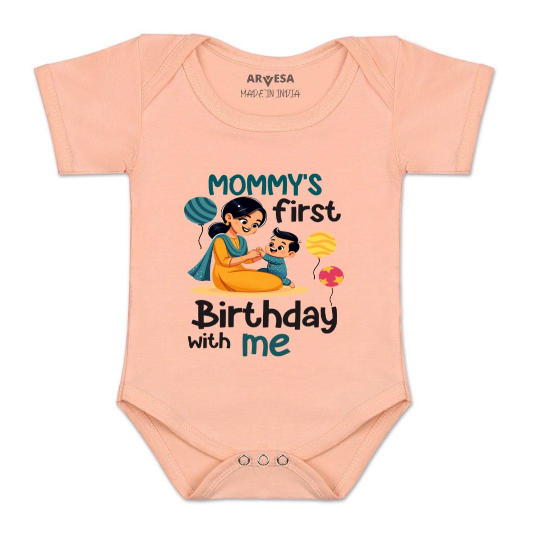 Arvesa Mommy First Birthday With Me Design-1685 White 0-3 Months Jumpsuit for Baby Boy & Girl dress .