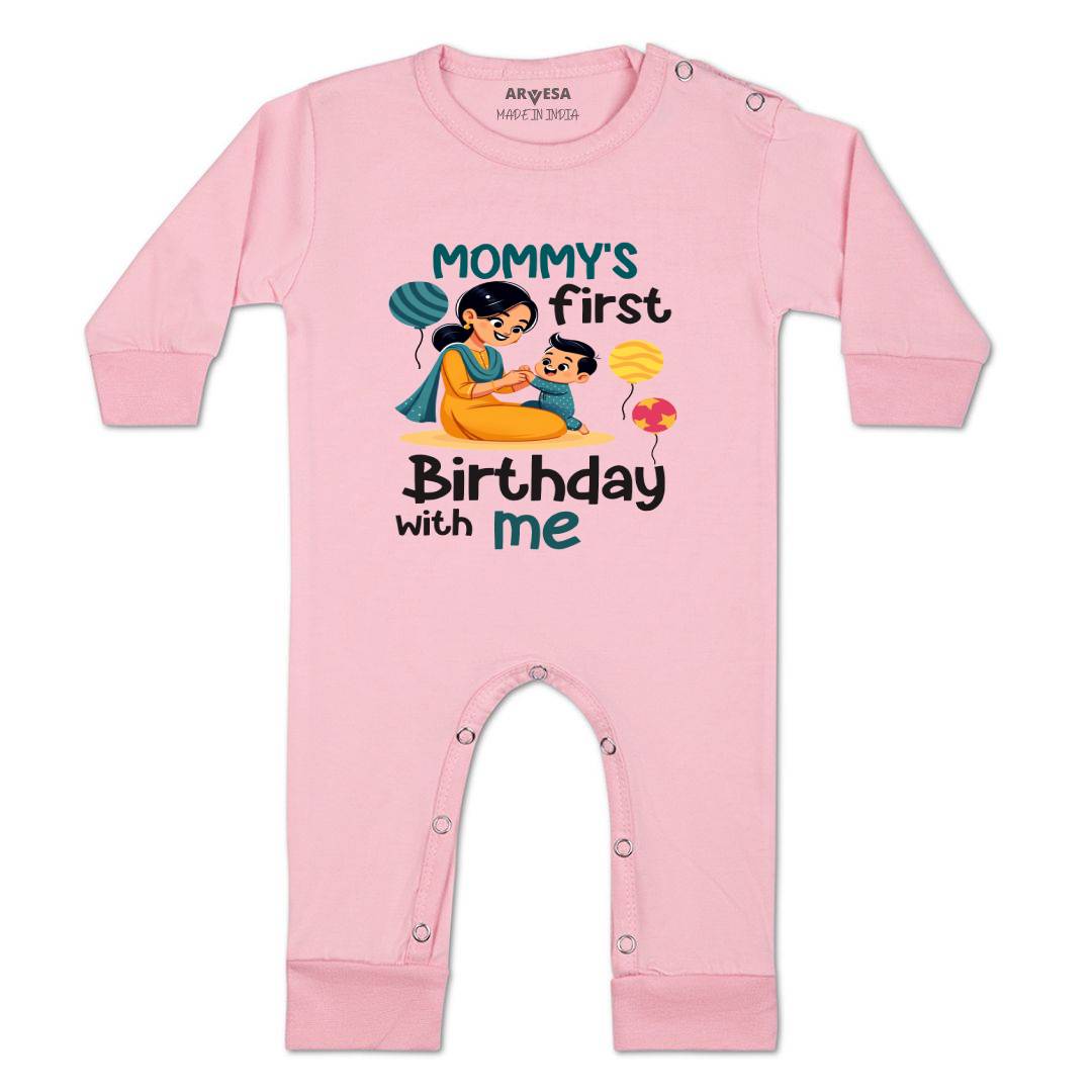 Arvesa Mommy First Birthday With Me Design-1685 White 0-3 Months Jumpsuit for Baby Boy & Girl dress .