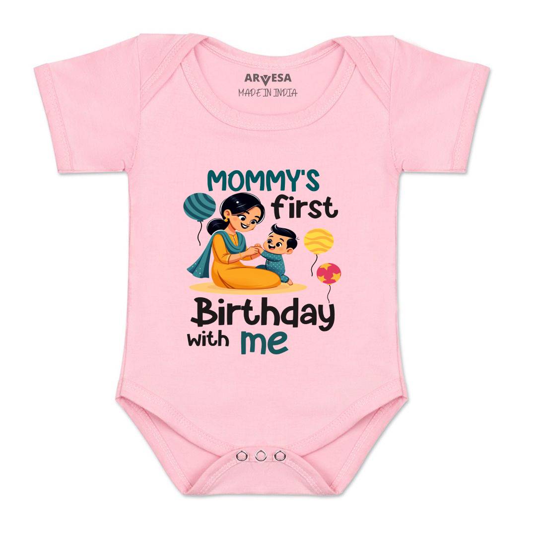 Arvesa Mommy First Birthday With Me Design-1685 White 0-3 Months Jumpsuit for Baby Boy & Girl dress .