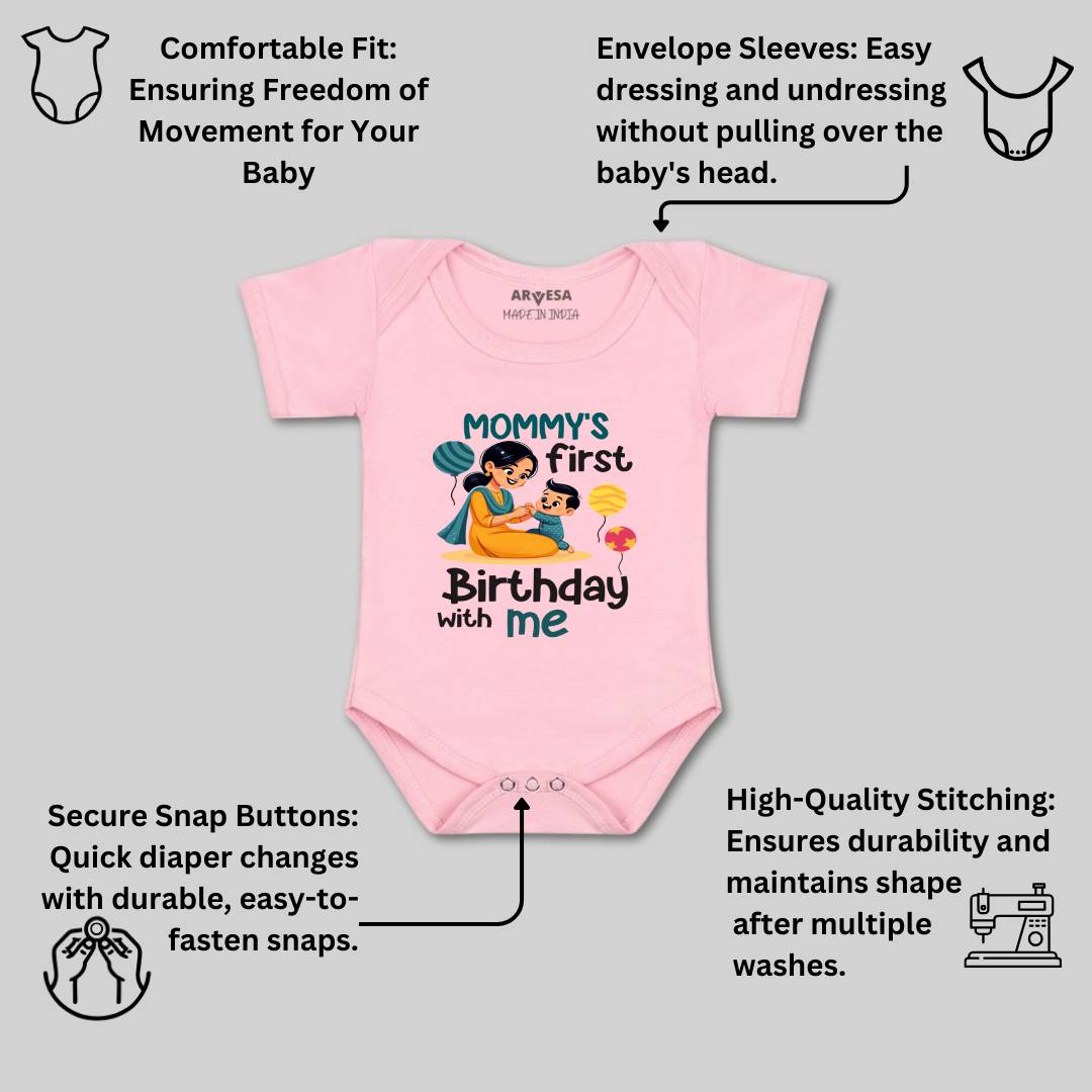 Arvesa Mommy First Birthday With Me Design-1685 White 0-3 Months Jumpsuit for Baby Boy & Girl dress .