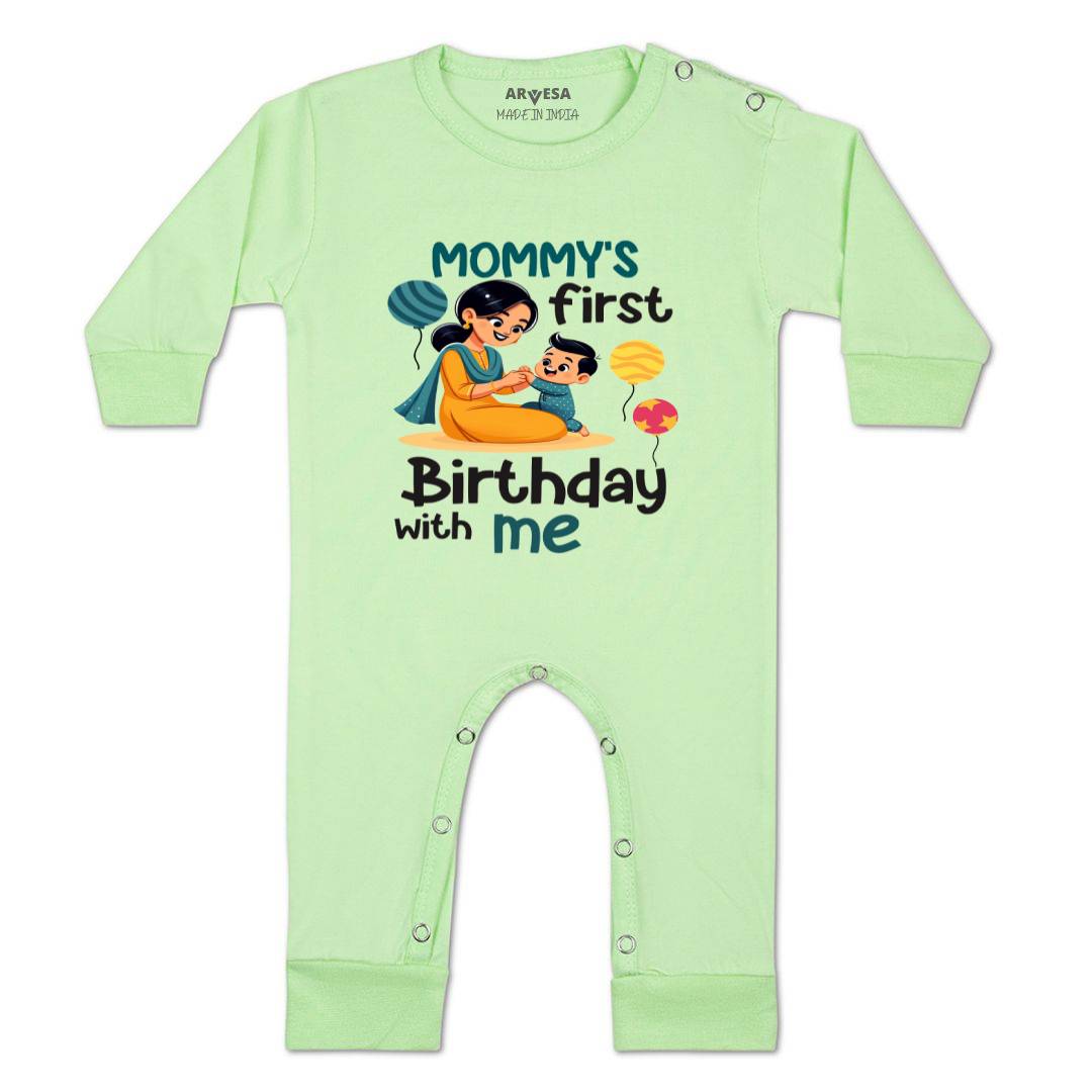 Arvesa Mommy First Birthday With Me Design-1685 White 0-3 Months Jumpsuit for Baby Boy & Girl dress .