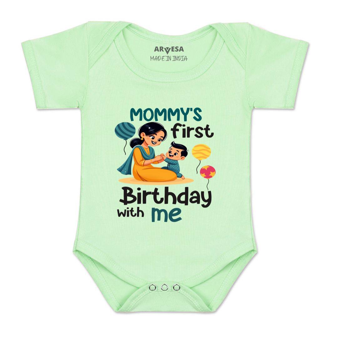 Arvesa Mommy First Birthday With Me Design-1685 White 0-3 Months Jumpsuit for Baby Boy & Girl dress .