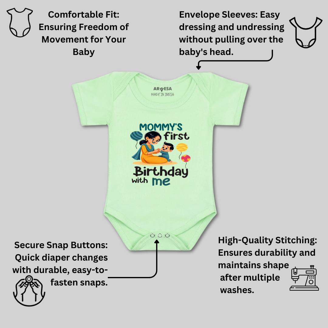 Arvesa Mommy First Birthday With Me Design-1685 White 0-3 Months Jumpsuit for Baby Boy & Girl dress .