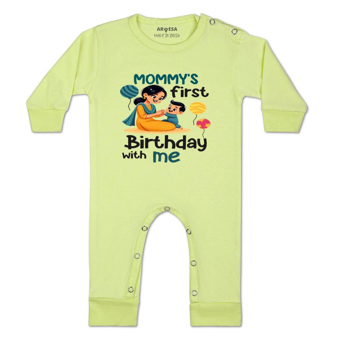 Arvesa Mommy First Birthday With Me Design-1685 White 0-3 Months Jumpsuit for Baby Boy & Girl dress .
