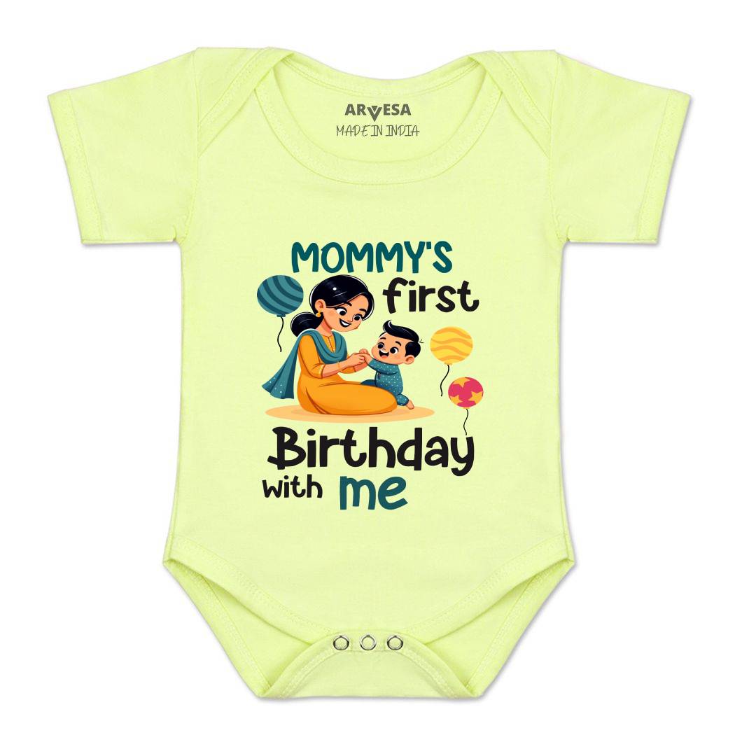 Arvesa Mommy First Birthday With Me Design-1685 White 0-3 Months Jumpsuit for Baby Boy & Girl dress .