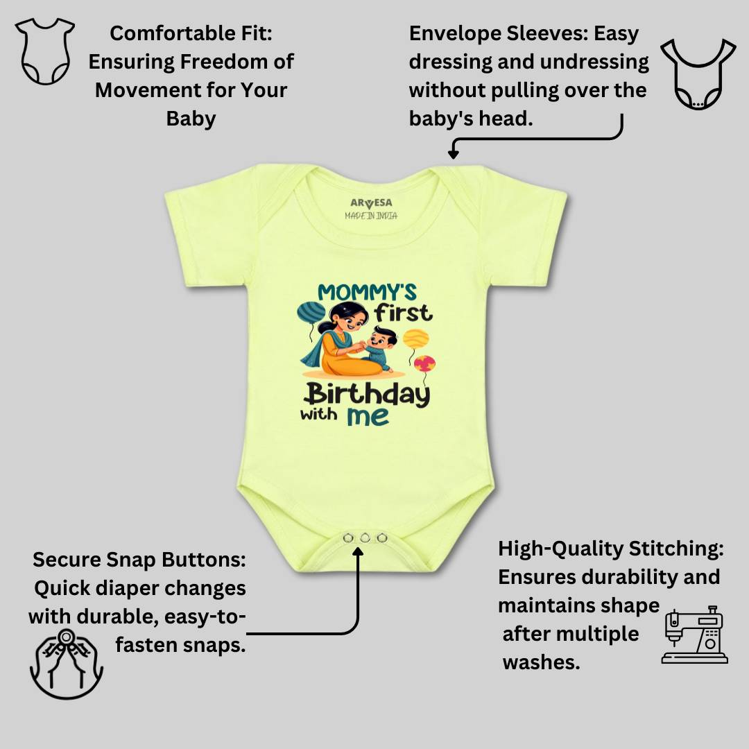 Arvesa Mommy First Birthday With Me Design-1685 White 0-3 Months Jumpsuit for Baby Boy & Girl dress .
