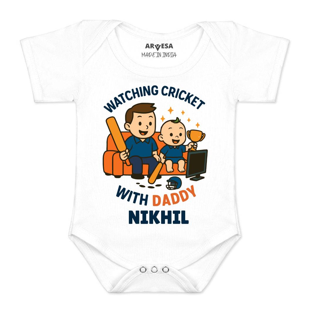 Arvesa Watching Cricket With Daddy Baby Boy & Girl Dress