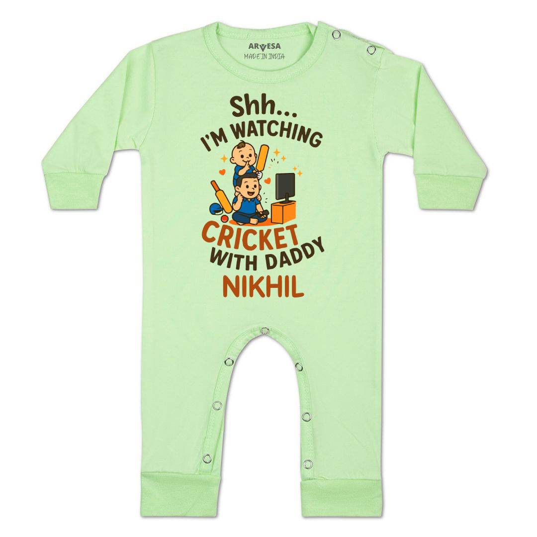 Arvesa Shh I'm Watching Cricket With Daddy Baby Boy & Girl Dress