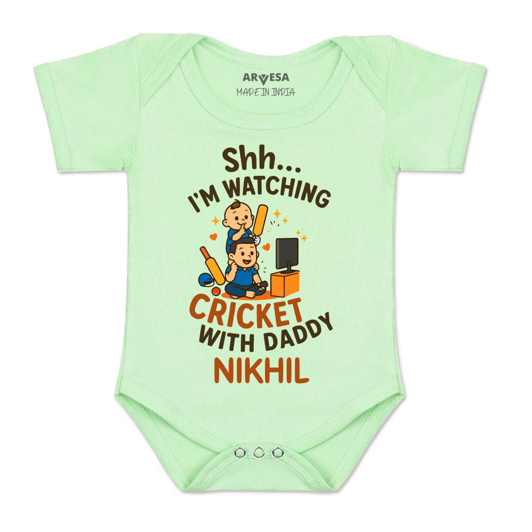 Arvesa Shh I'm Watching Cricket With Daddy Baby Boy & Girl Dress