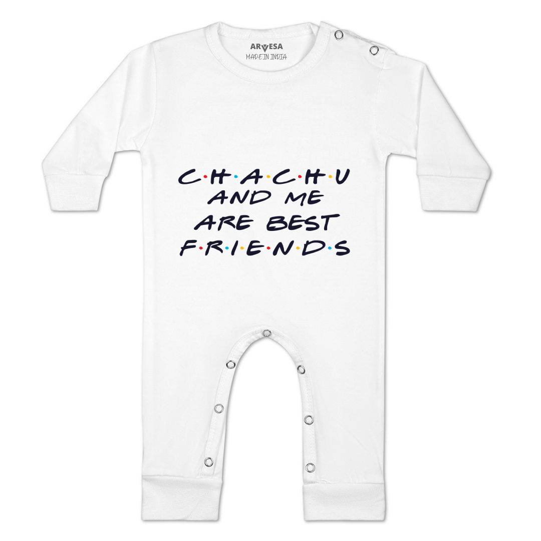 Arvesa Chachu & Me Are Best Friend Design-418 White 0-3 Months Jumpsuit for Baby Boy & Girl dress .