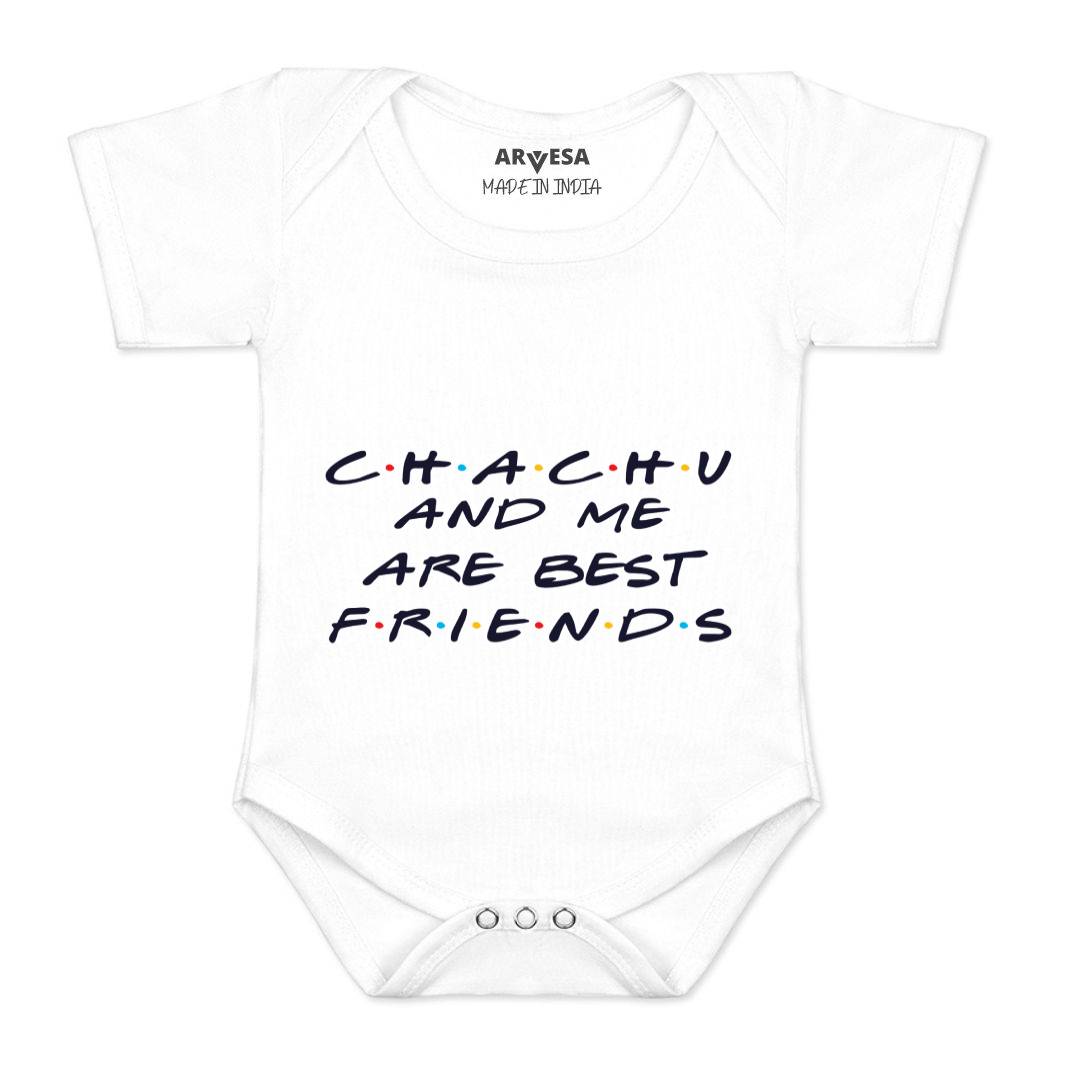 Arvesa Chachu & Me Are Best Friend Design-418 White 0-3 Months Jumpsuit for Baby Boy & Girl dress .