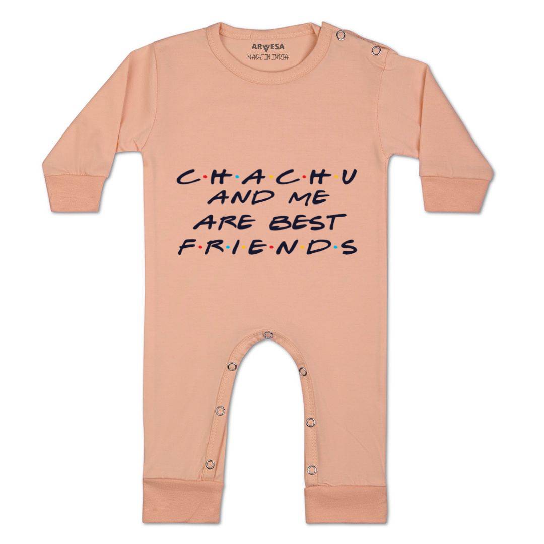 Arvesa Chachu & Me Are Best Friend Design-418 White 0-3 Months Jumpsuit for Baby Boy & Girl dress .