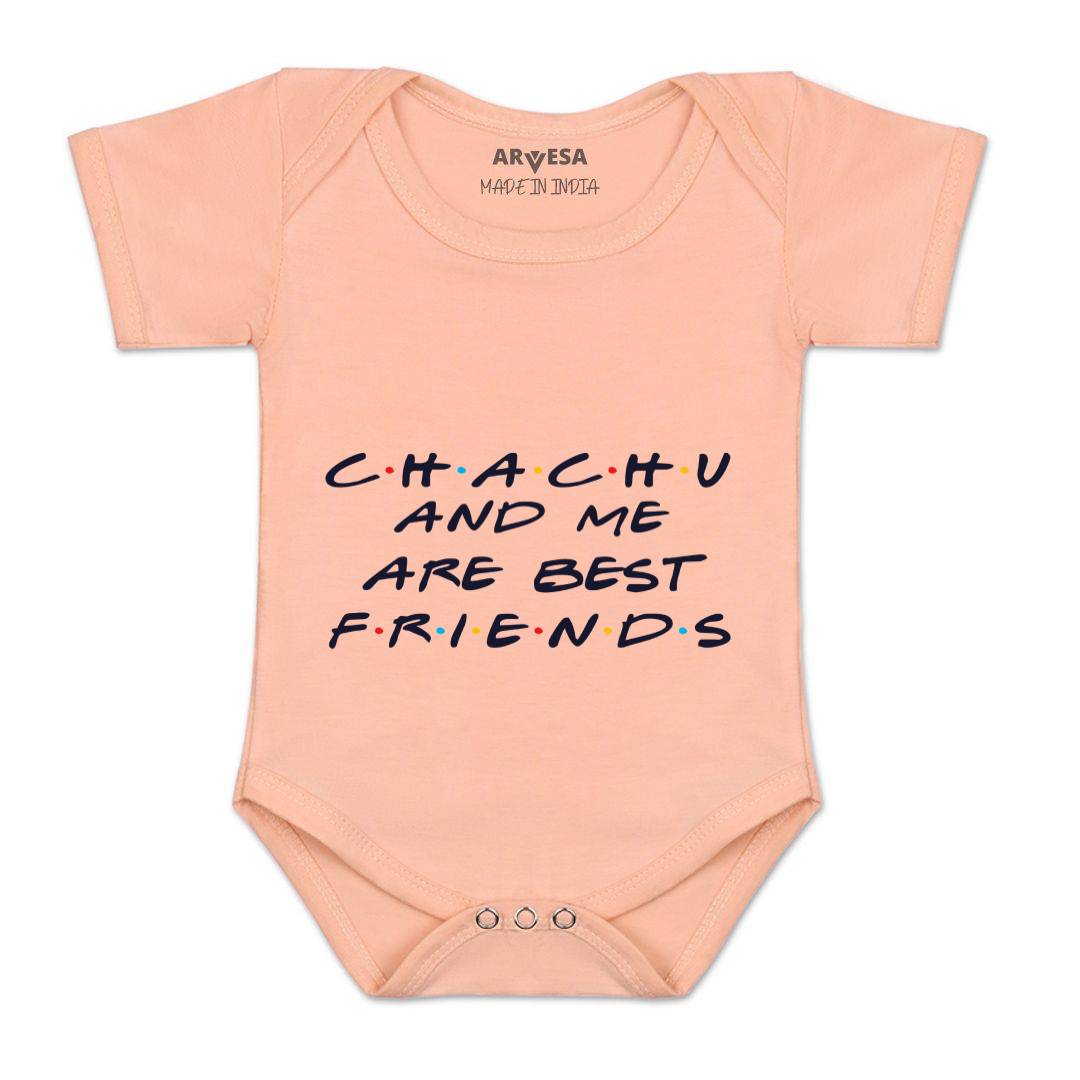 Arvesa Chachu & Me Are Best Friend Design-418 White 0-3 Months Jumpsuit for Baby Boy & Girl dress .
