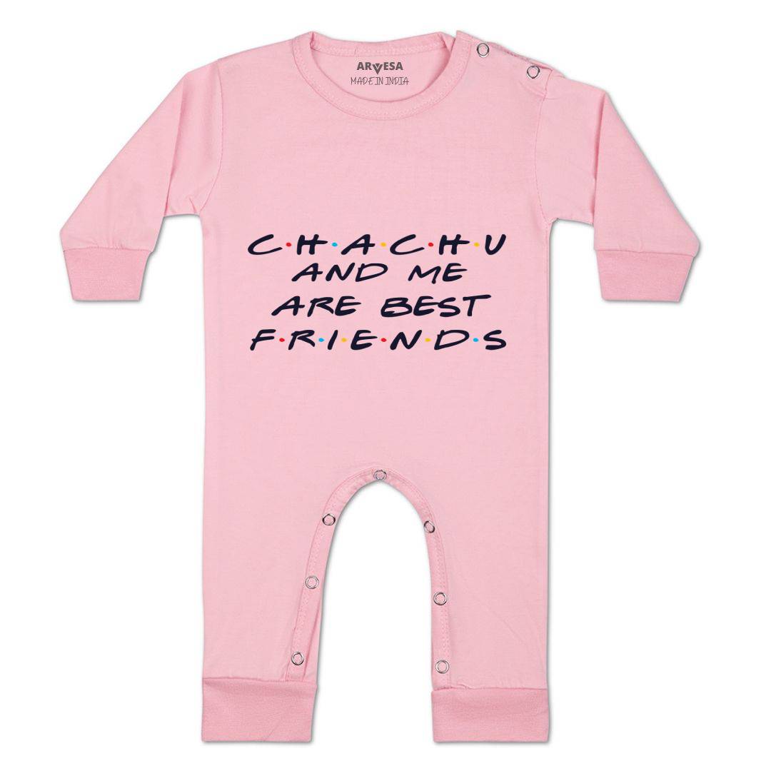 Arvesa Chachu & Me Are Best Friend Design-418 White 0-3 Months Jumpsuit for Baby Boy & Girl dress .