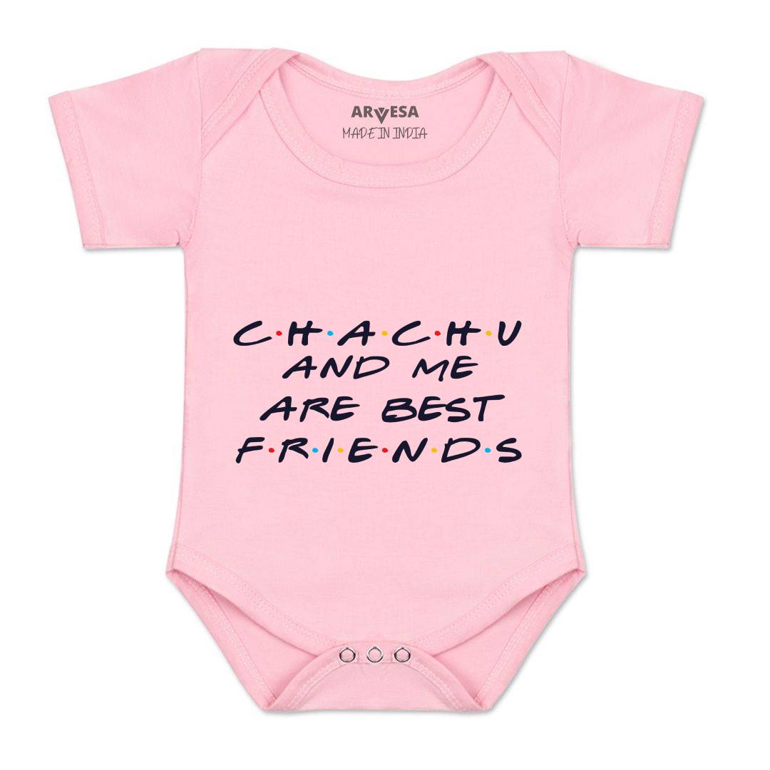 Arvesa Chachu & Me Are Best Friend Design-418 White 0-3 Months Jumpsuit for Baby Boy & Girl dress .