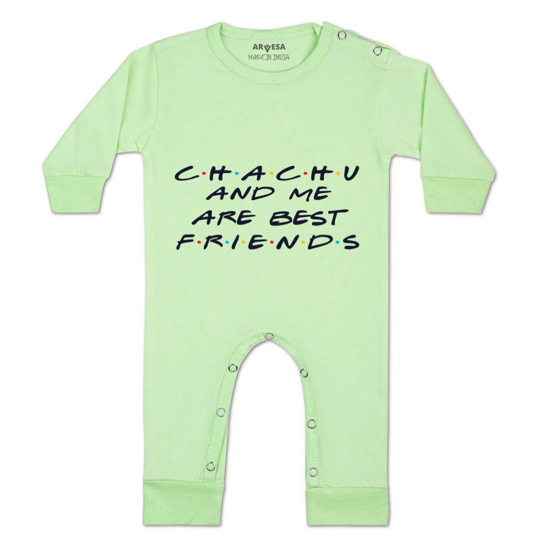 Arvesa Chachu & Me Are Best Friend Design-418 White 0-3 Months Jumpsuit for Baby Boy & Girl dress .