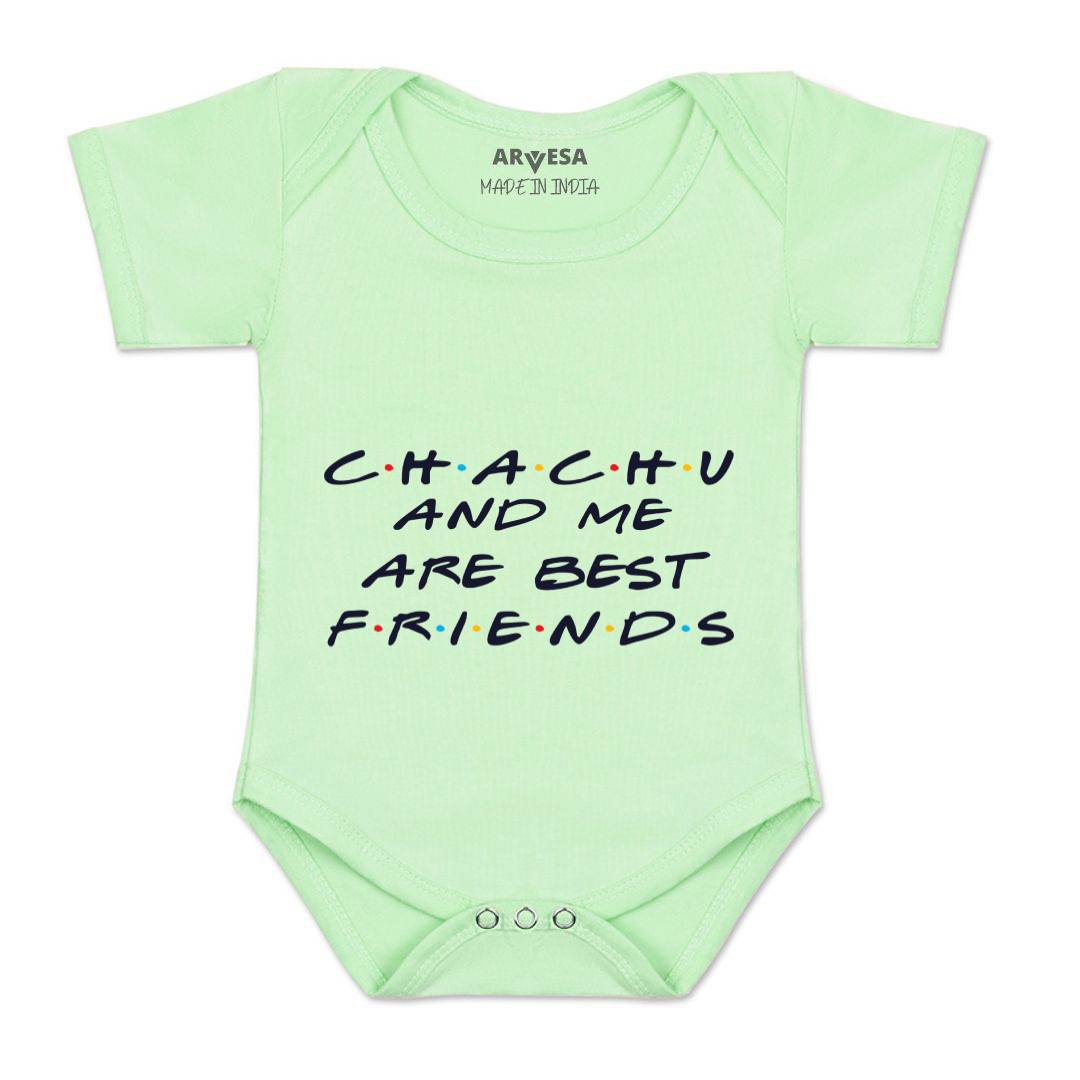 Arvesa Chachu & Me Are Best Friend Design-418 White 0-3 Months Jumpsuit for Baby Boy & Girl dress .